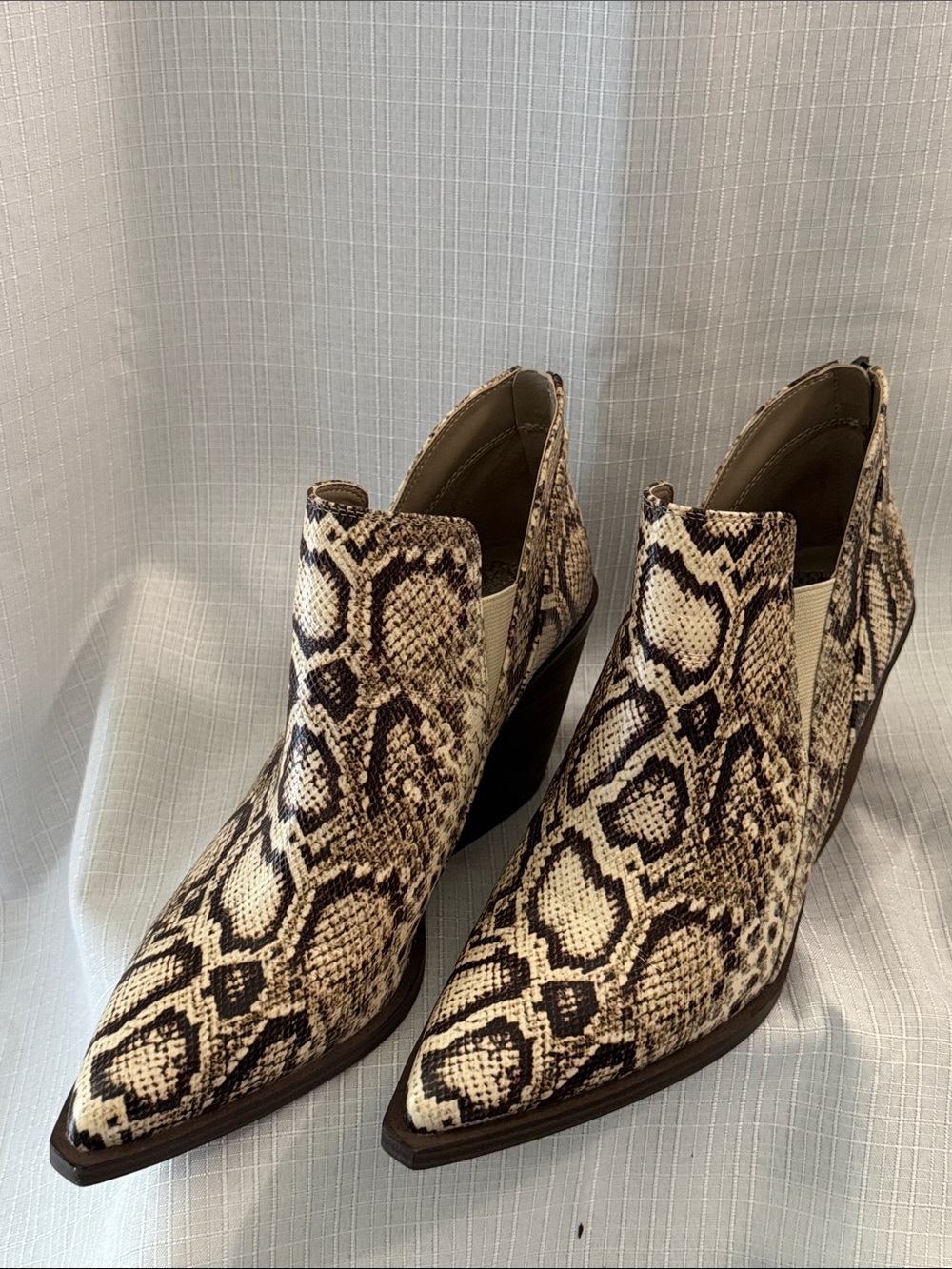 Vince Camuto Women’s Snake-Print Pointed Toe Ankle Boots - Brown
